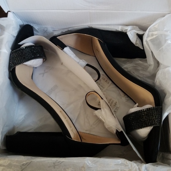 Amina Black Vegan Suede Rinestone Ankle Strap Heel - Picture 2 of 4